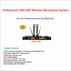 Pro. 2000 UHF Frequencies Wireless Mic System (PWM-2026)