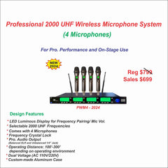 Pro. 2000 UHF Frequencies Wireless Mic System (PWM4-2024)