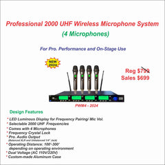 Pro. 2000 UHF Frequencies Wireless Mic System (PWM4-2024)